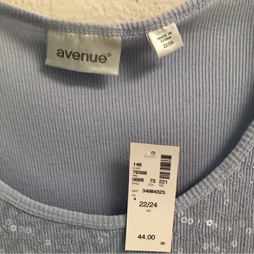 Avenue‎ blue ombre sparkle sequin ribbed tank top 22/24